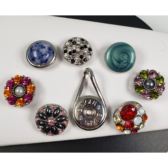 Ginger Snap Pendant with Set of 7 Cluster Rhinestone 18-20mm Fit Ginger Charms - Picture 2 of 11